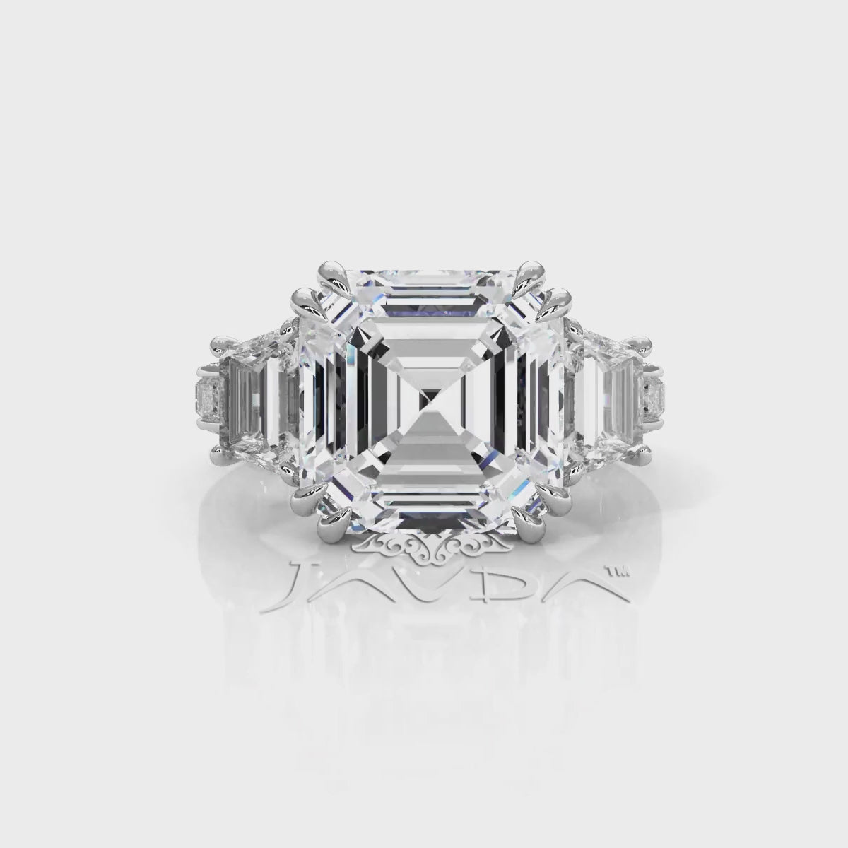 Asscher cut Lab Grown Diamond Engagement 3 Stone Ring IGI Certified 14k White Gold 8.7 Ctw.