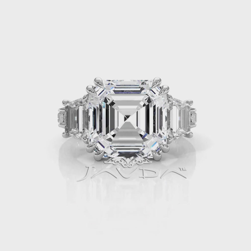Asscher cut Lab Grown Diamond Engagement 3 Stone Ring IGI Certified 14k White Gold 8.7 Ctw.
