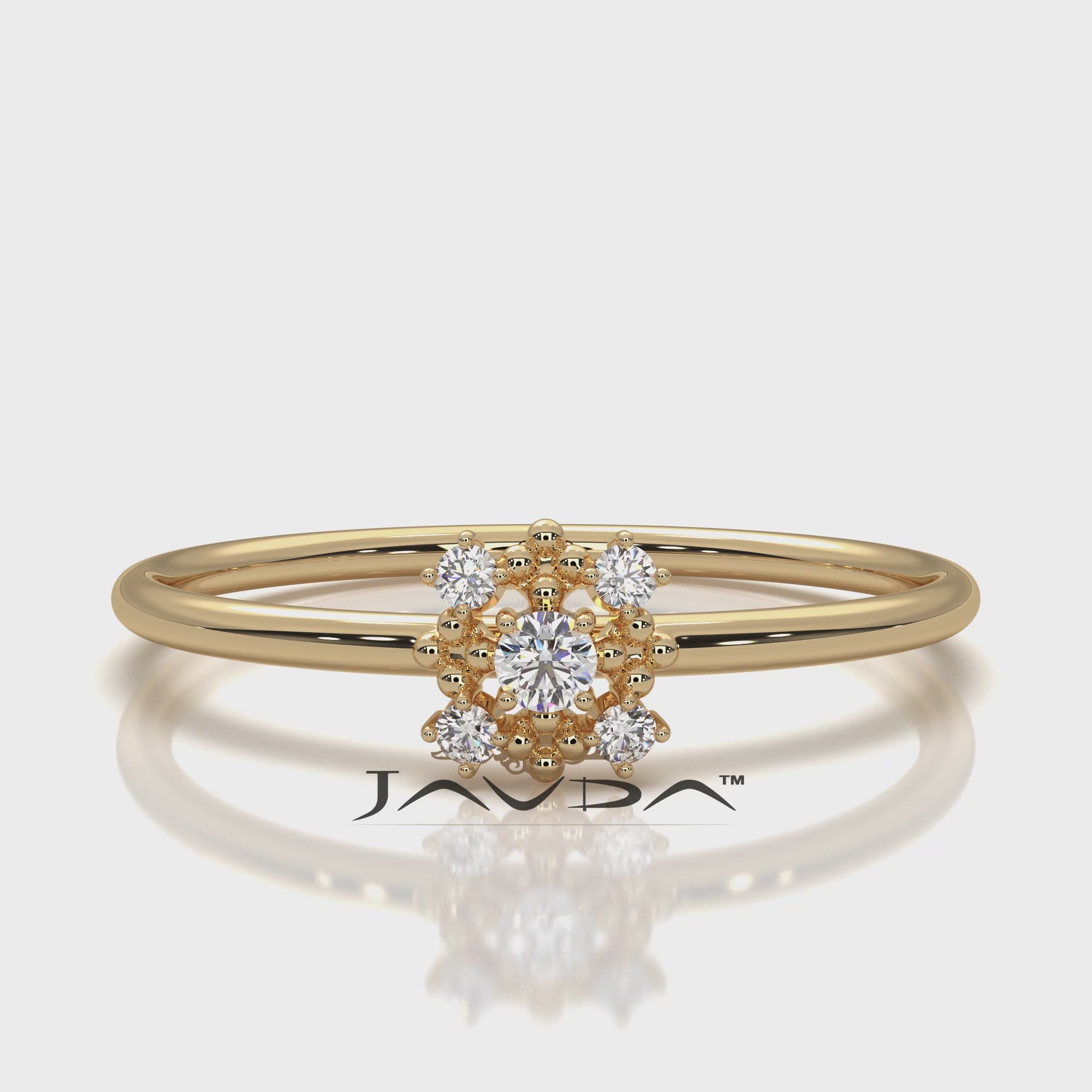 Minimalist Flower Prong Set Round Lab Diamond Promise Ring 0.06ctw.