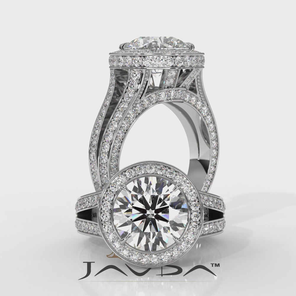 Halo Pave Set Round Lab Grown Diamond Engagement Elegant Ring IGI Certified 3 Ctw.