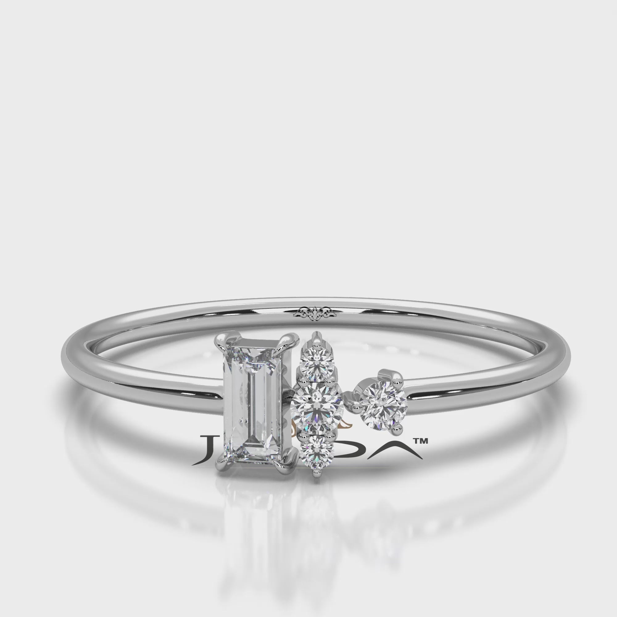 Baguette And Round Cluster Lab Diamond Fashion Ring 0.17ctw.