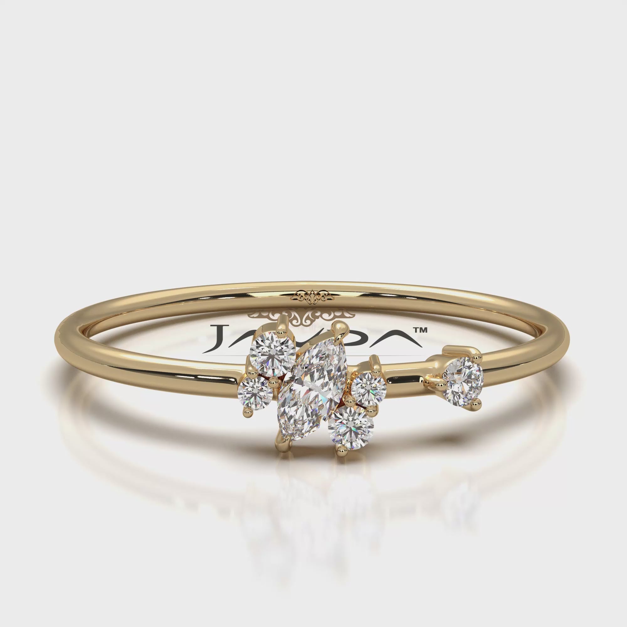 Marquise and Round Scattered Lab Diamond Fashion Ring 0.12ctw.