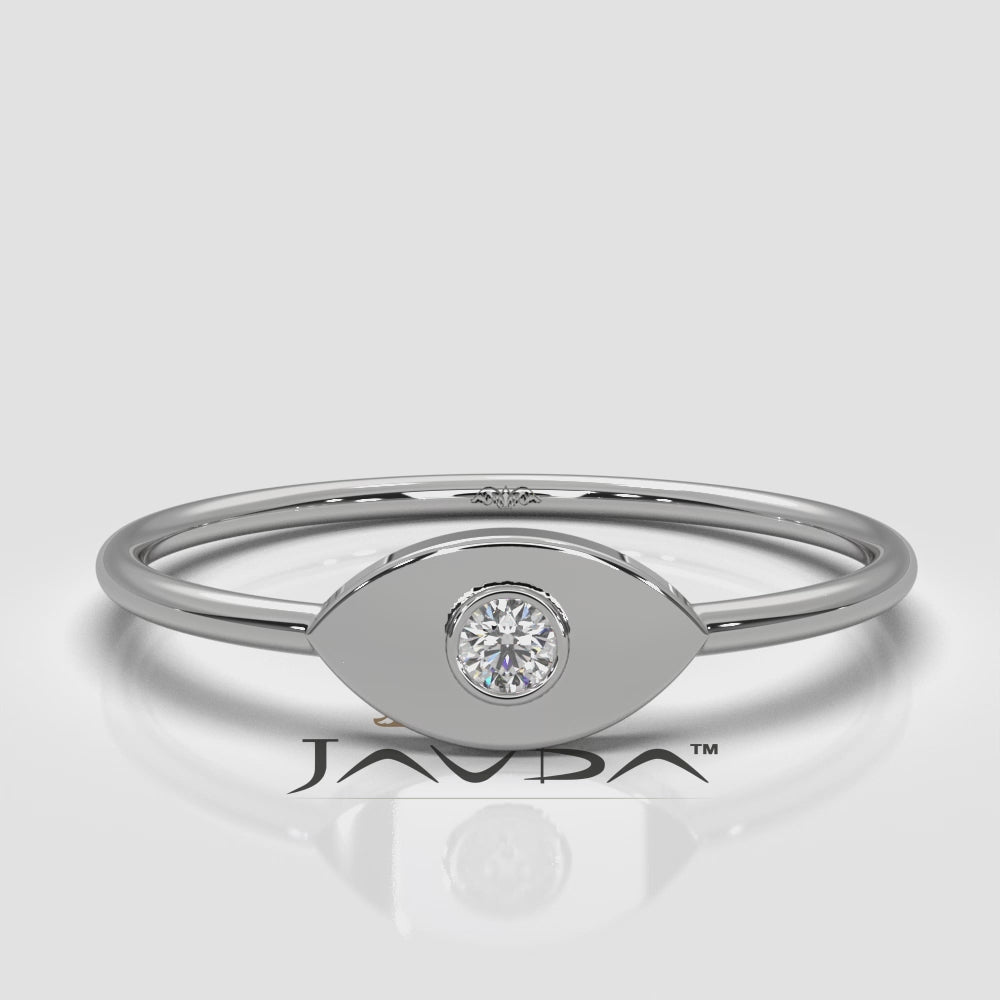 Women's Round Bezel Set Lab Diamond Evil Eye Fashion Ring 0.03ctw.