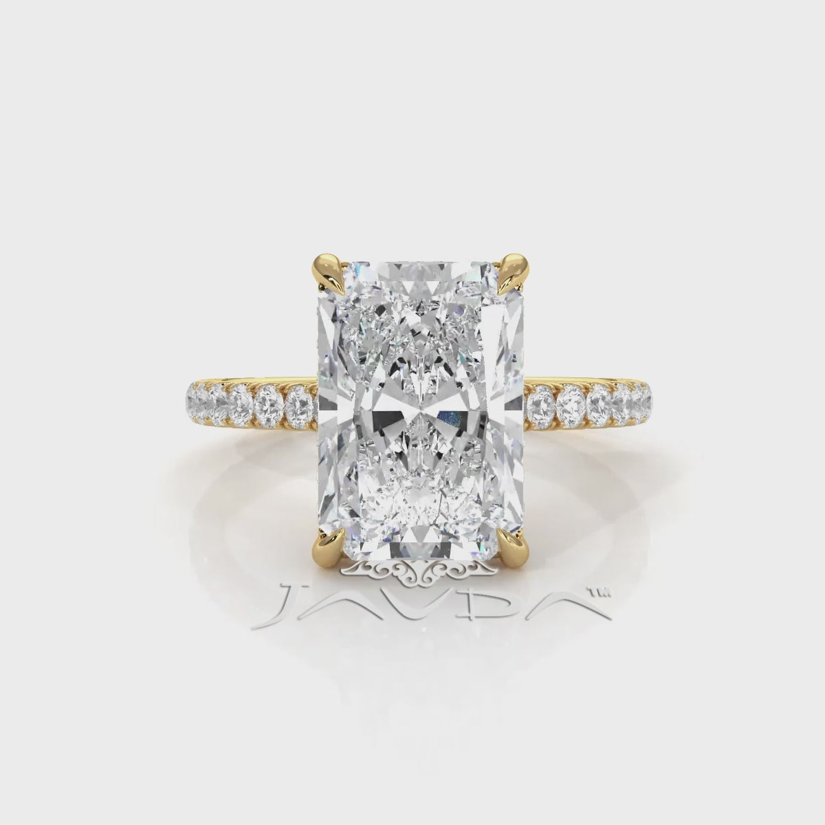 French U Pave Set Hidden Halo Lab Grown Diamond Engagement Ring IGI Certified 3.52 Ctw.