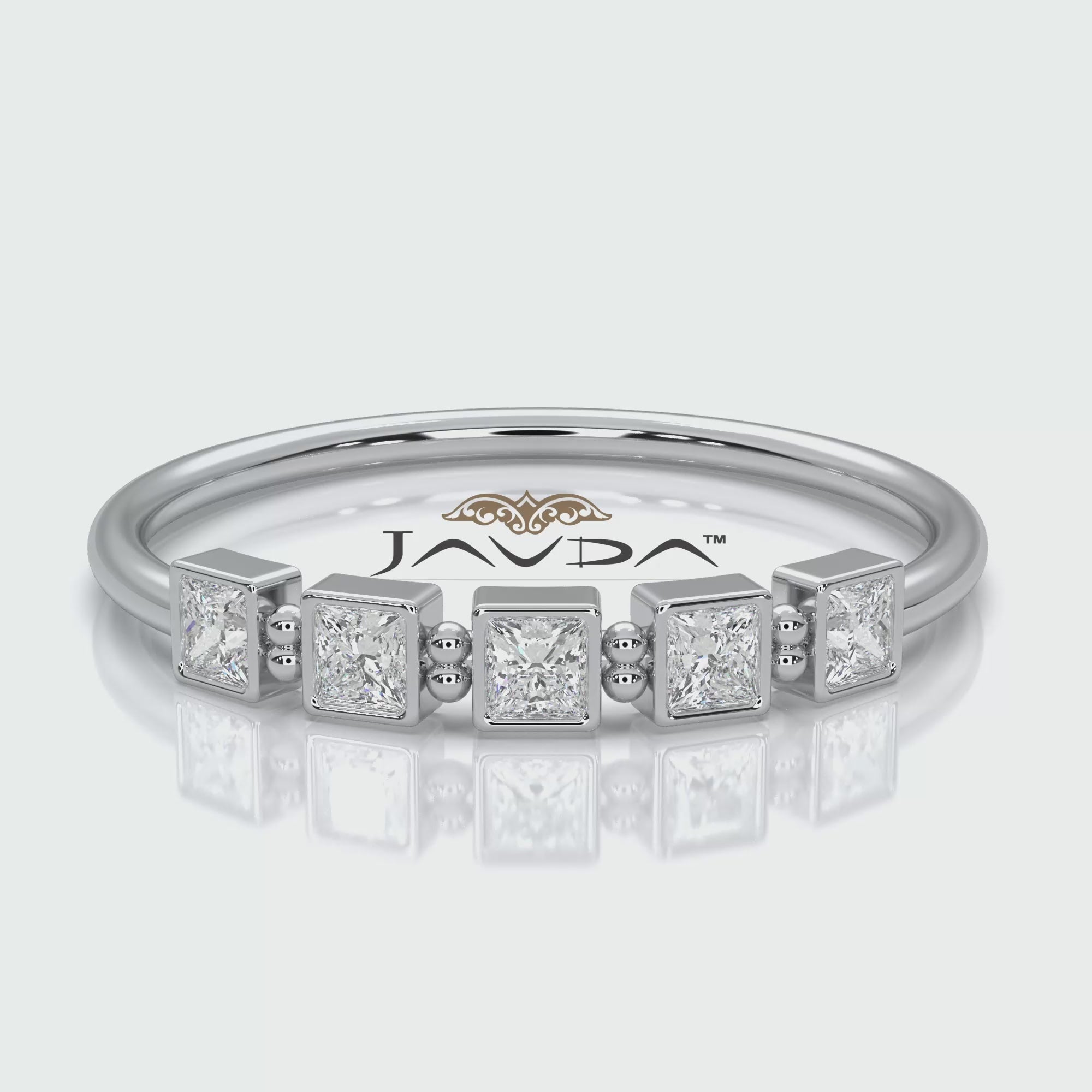 5 Stone Bezel Set Cluster Princess Lab Diamond Fashion Ring 0.23ctw.