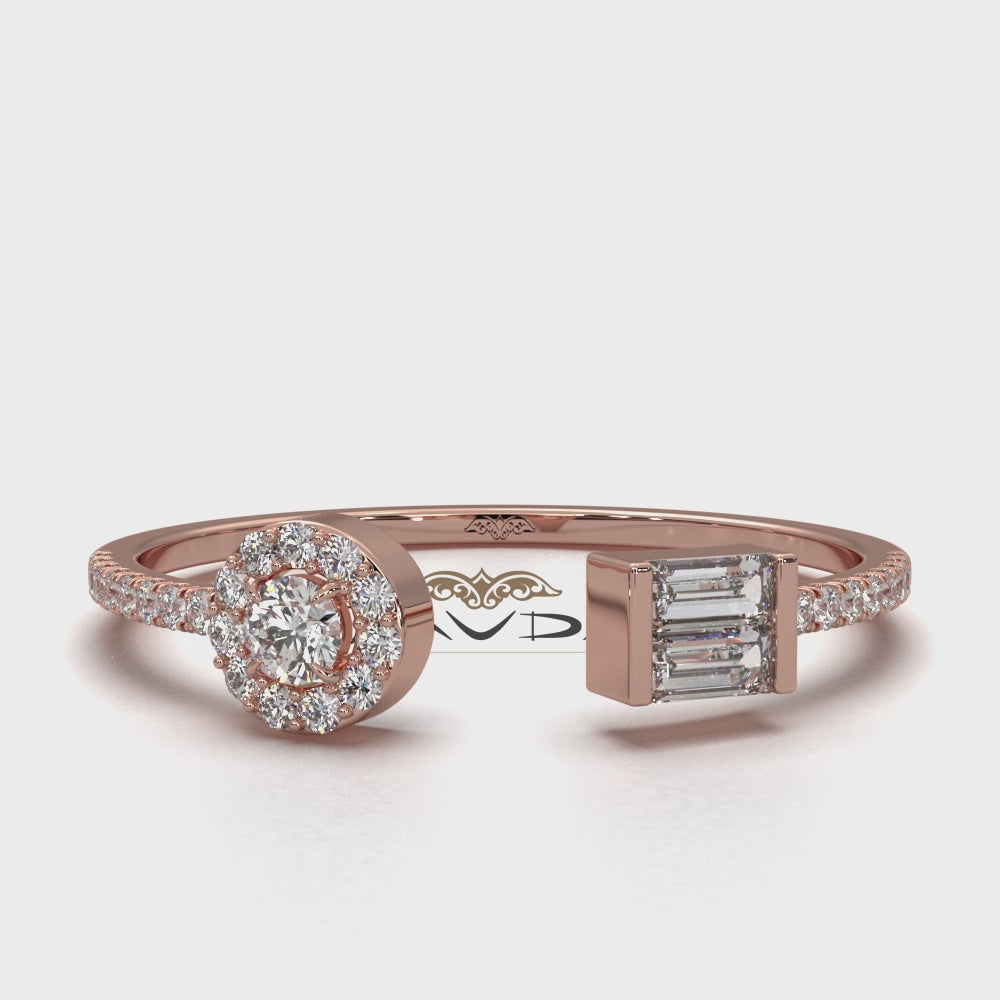 Baguette And Round Women's Open Lab Diamond Fashion Ring 0.25ctw.