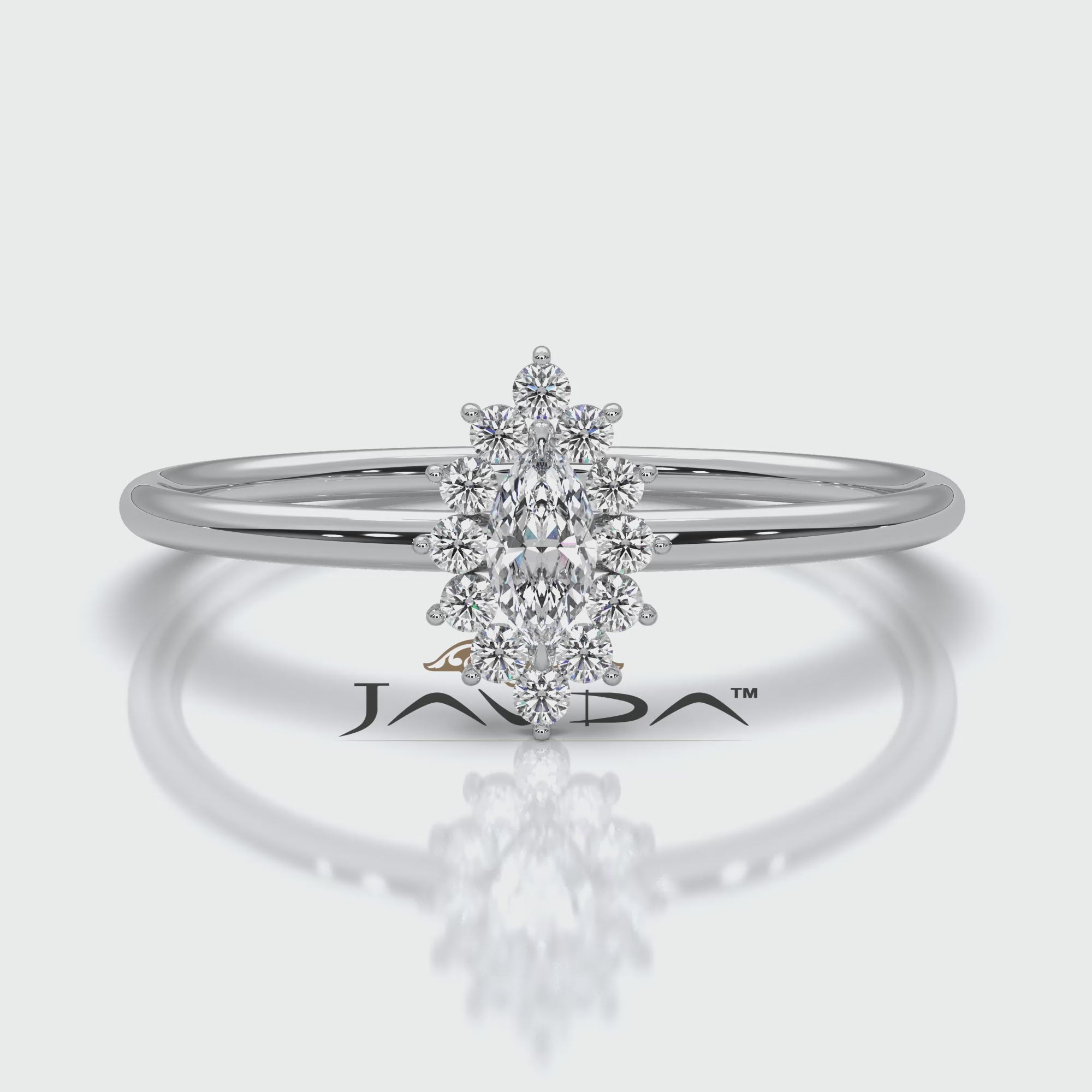 Sunburst Halo Marquise Lab Diamond Minimalist Fashion Ring in 0.16ctw.