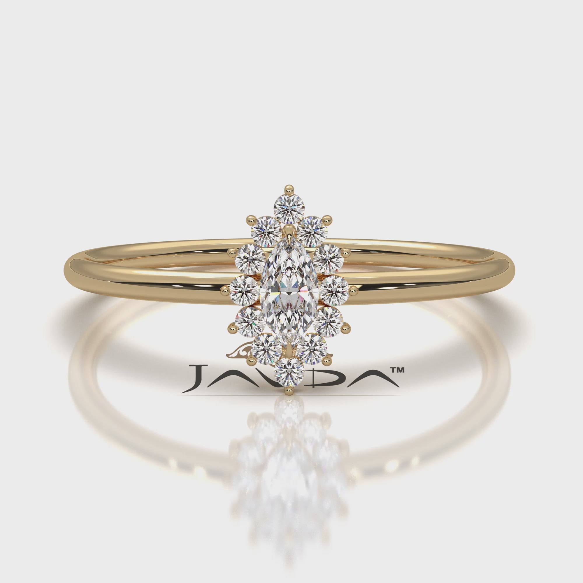 Sunburst Halo Marquise Lab Diamond Minimalist Fashion Ring in 0.16ctw.