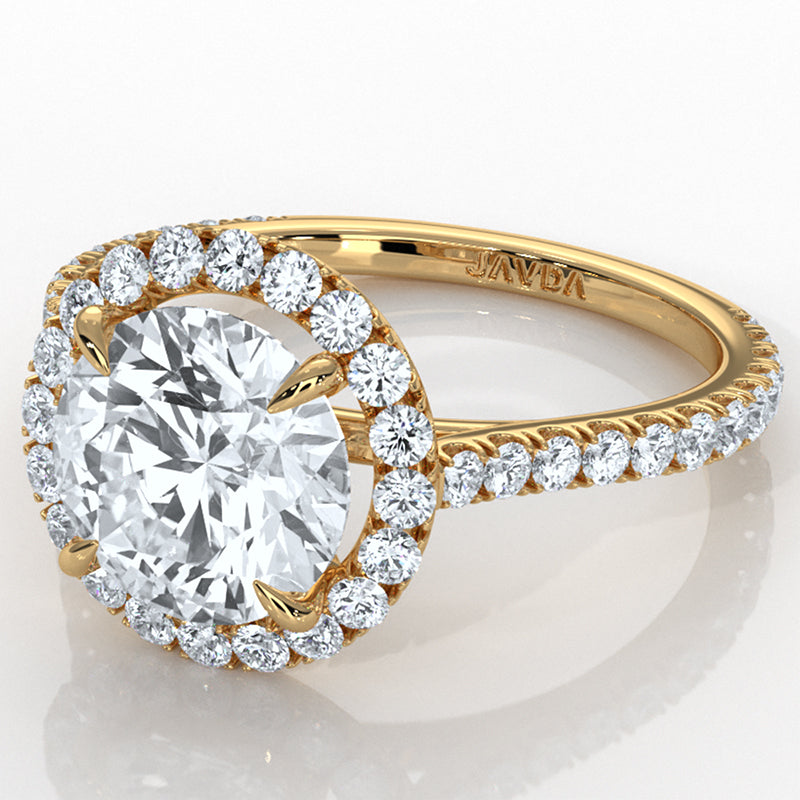 French U Pave Halo Diamond Engagement Ring 14k Yellow Gold 1.74ctw.