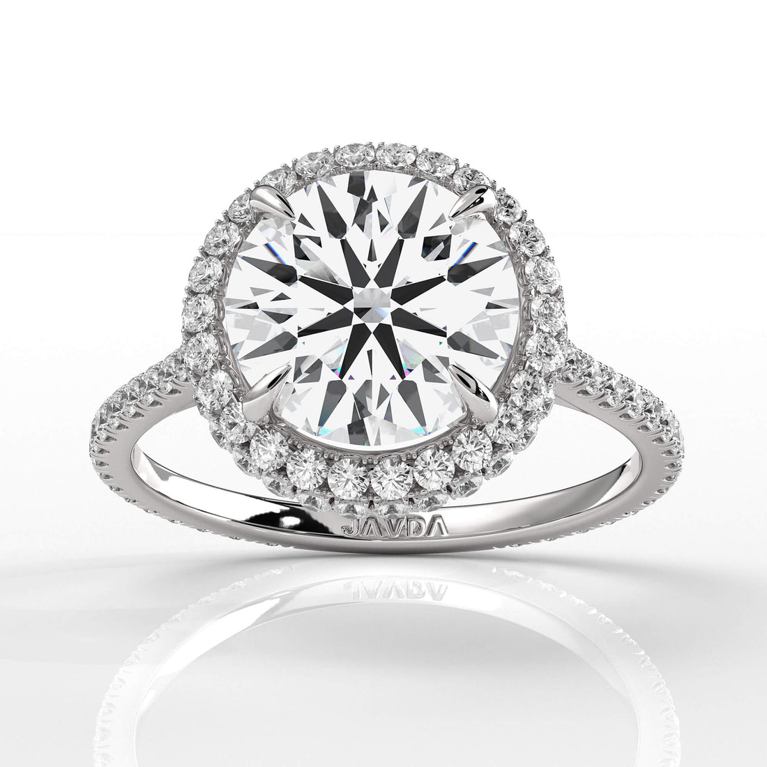 Double Halo Lab Grown Round Diamond Engagement Ring 14k White Gold 3.53 ctw.