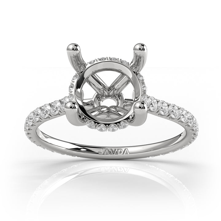 Hidden Halo U Pave Round Semi Mount Diamond Engagement Ring 14k White Gold 0.47Ct