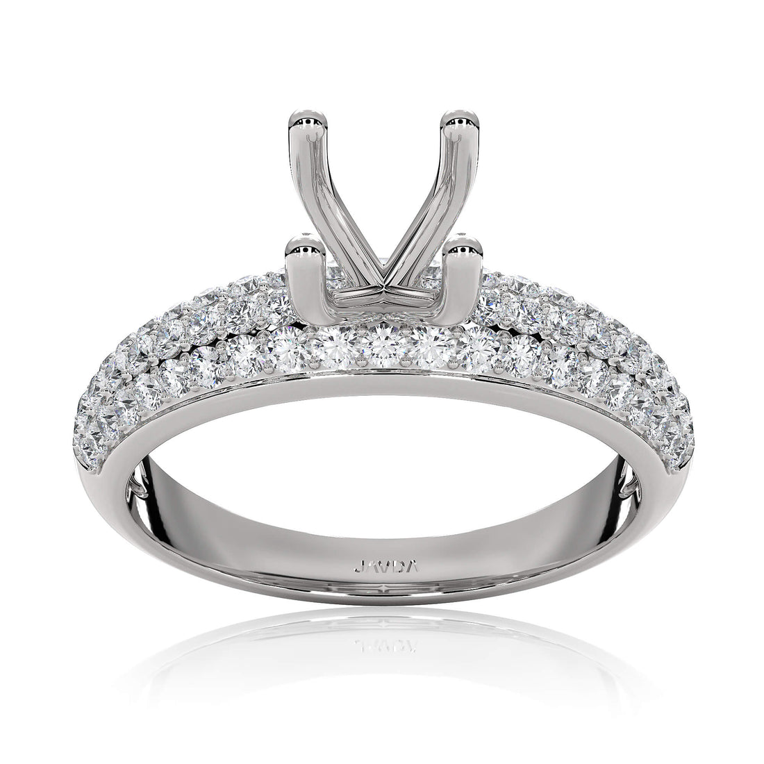 Three Row Round Diamond Semi Mount Engagement Ring in 14k White Gold 0.30 Ct