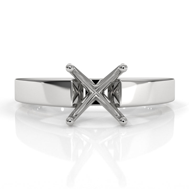 4g Cathedral Flat Edge Solitaire Round Semi Mount Engagement Setting 14k White Gold 3.5mm
