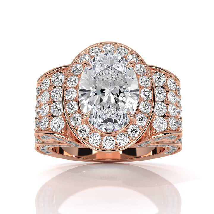Vintage Oval Diamond Engagement SemiMount Ring Halo Setting 14K Rose Gold 2.6Ct