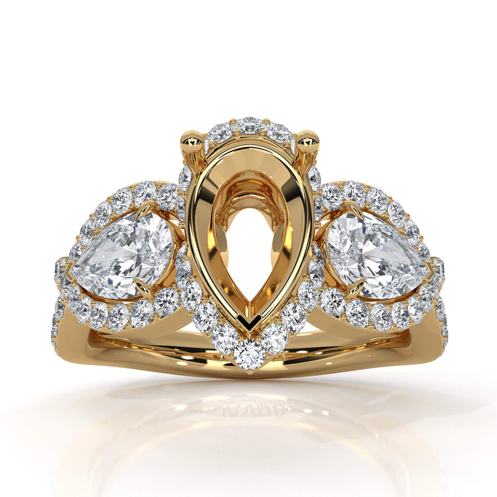 3 Stone Pear Semi Mount Diamond Anniversary Ring 14k Yellow Gold
