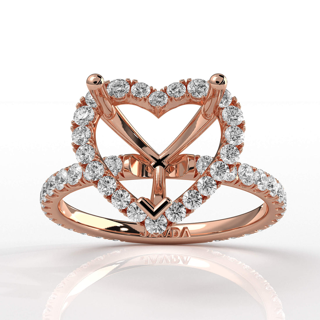 French Pave Heart Halo Semi Mount Diamond Engagement Ring 14k Rose Gold 0.59 Ct.