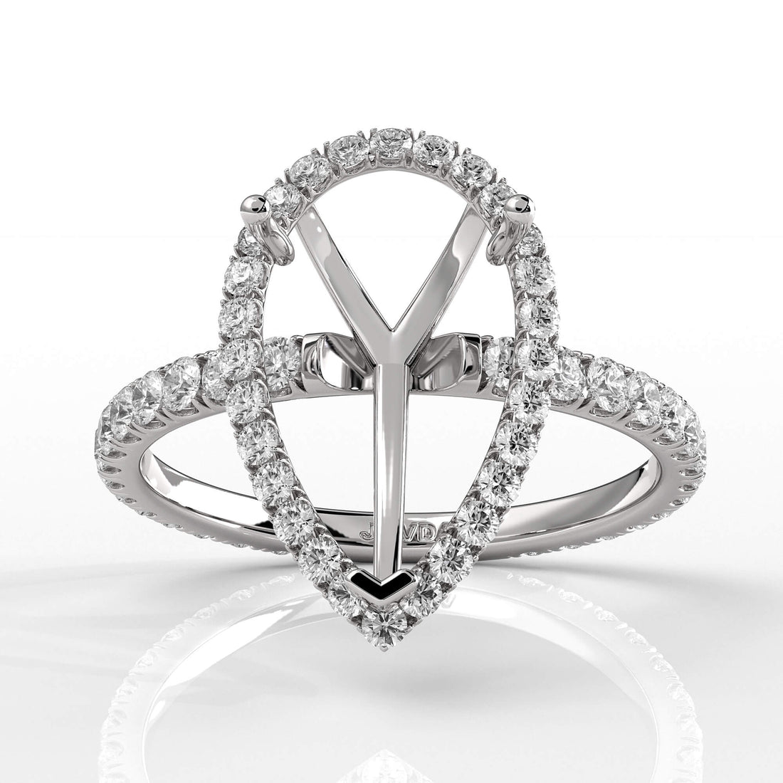 French Pave Pear Halo Semi Mount Diamond Engagement Ring 14k White Gold 0.59Ct