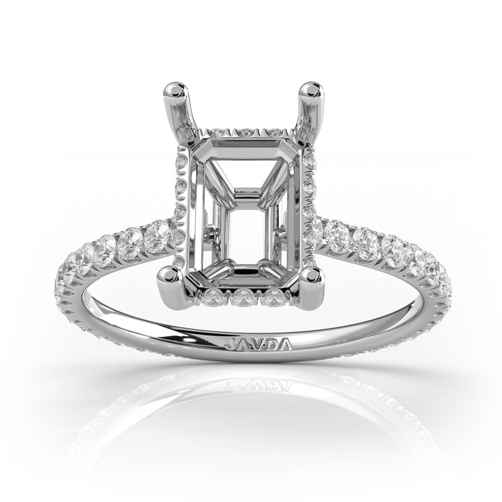 Hidden Halo U Pave Emerald Semi Mount Diamond Engagement Ring 14k White Gold 0.47Ct