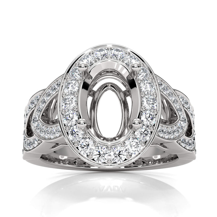 Halo Pave Setting Oval Semi Mount Diamond Engagement Ring 14K White Gold 1.25 Ct.