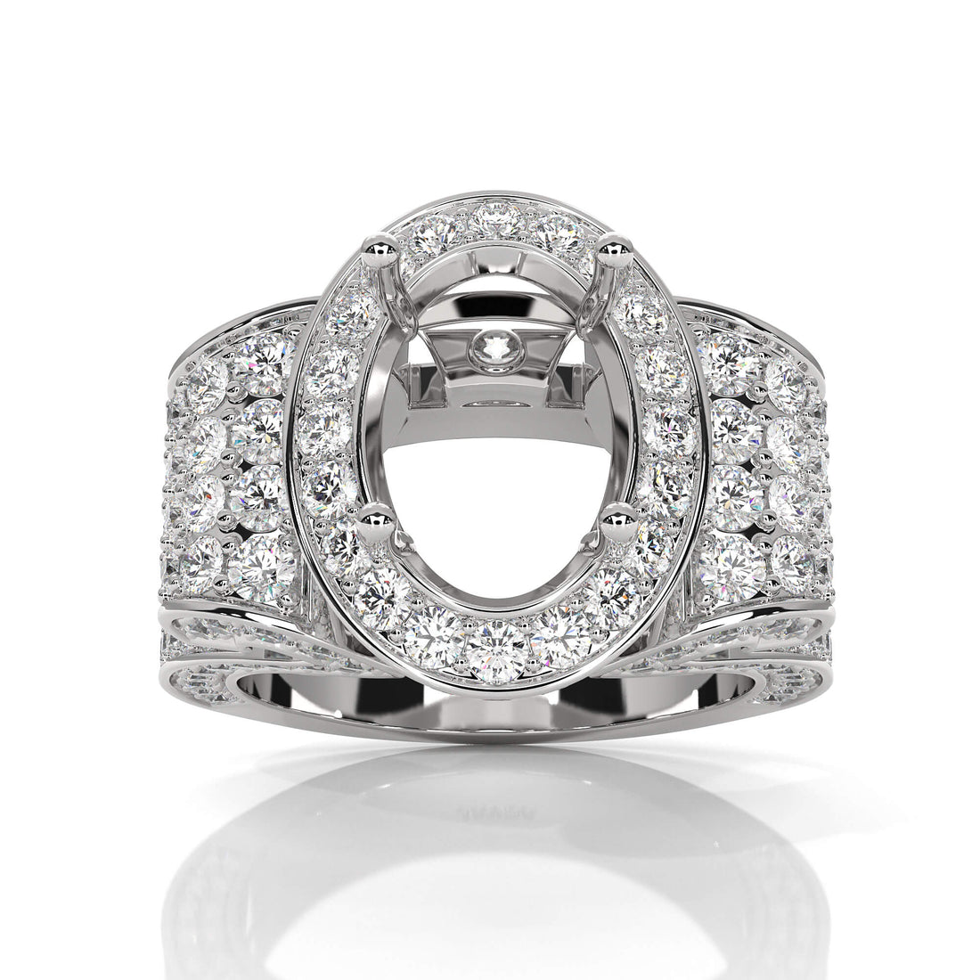Vintage Oval Diamond Engagement SemiMount Ring Halo Setting 14K White Gold 2.6Ct