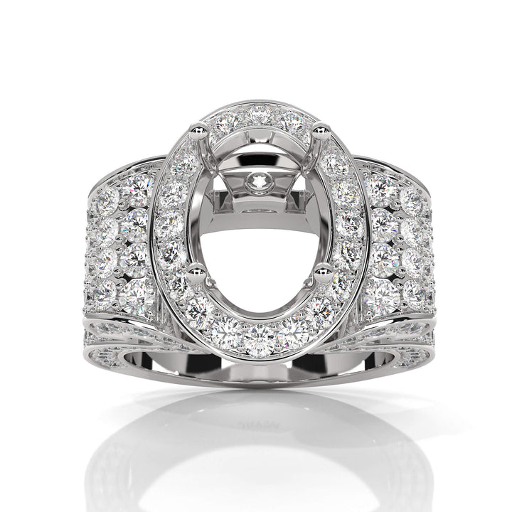 Vintage Oval Diamond Engagement SemiMount Ring Halo Setting 14K White Gold 2.6Ct