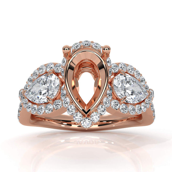 3 Stone Pear Semi Mount Diamond Anniversary Ring 18k Rose Gold