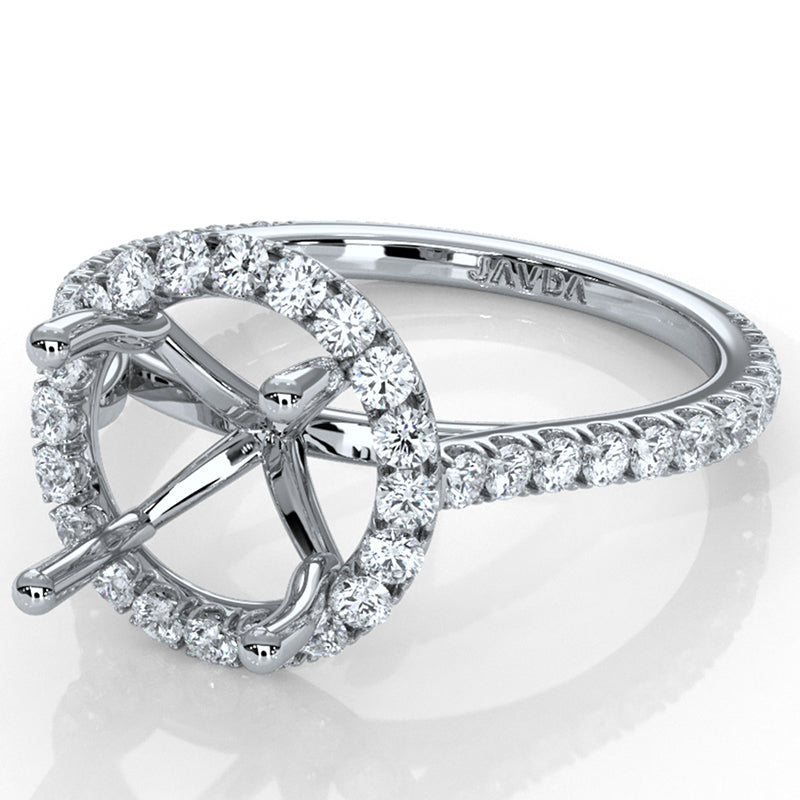 French U Pave Halo Semi Mount Diamond Engagement Ring 14k White Gold 0.54ct.